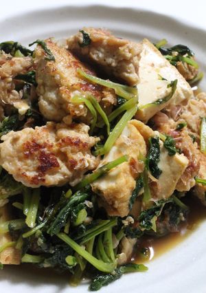 鶏ミンチ＋塩麹de大根葉と厚揚げの煮物-レシピのメイン写真