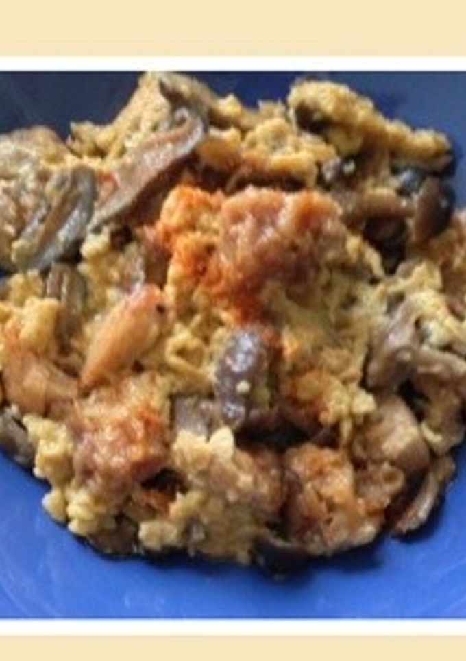 鶏唐揚げときのこ煮の卵とじ-レシピのメイン写真
