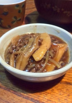竹の子、舞茸、ひき肉の甘辛煮-レシピのメイン写真