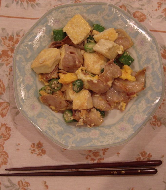 豆腐と豚バラ、オクラのチャンプルー-レシピのメイン写真