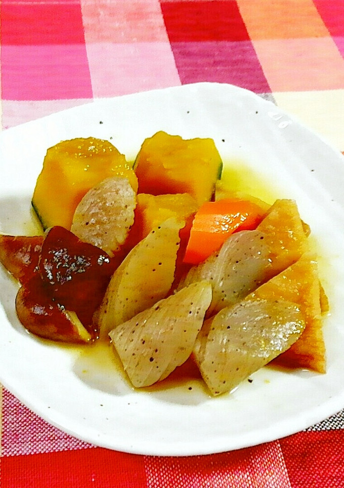 かぼちゃとこんにゃく・さつま揚げの煮物♪-レシピのメイン写真