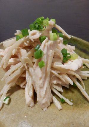 鶏胸肉と牛蒡の柚子胡椒マヨ和え-レシピのメイン写真