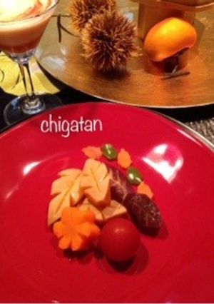 秋の紅葉のようなお野菜の煮浸し-レシピのメイン写真
