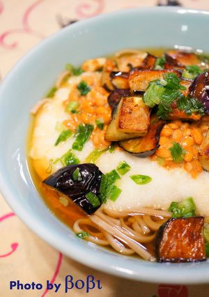 あったか♡茄子入り納豆とろろそば-レシピのメイン写真