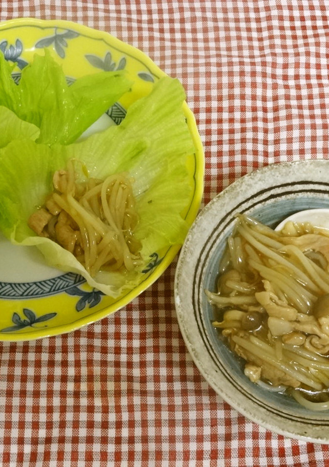 細切り肉ともやしのあんかけ　レタス包み-レシピのメイン写真