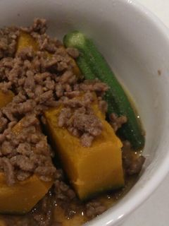 かぼちゃとオクラの煮物。挽き肉と一緒♪-レシピのメイン写真