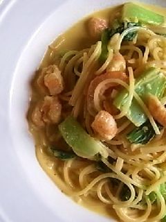 海老と青梗菜のカレークリームスパゲティー-レシピのメイン写真