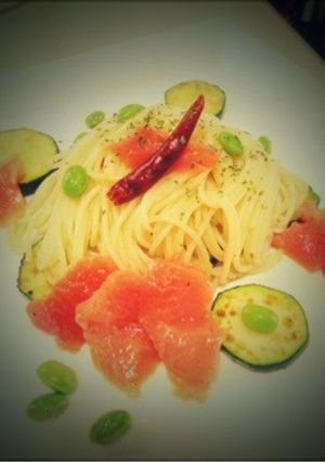 ［簡単］夏野菜とスモークサーモンのパスタ-レシピのメイン写真