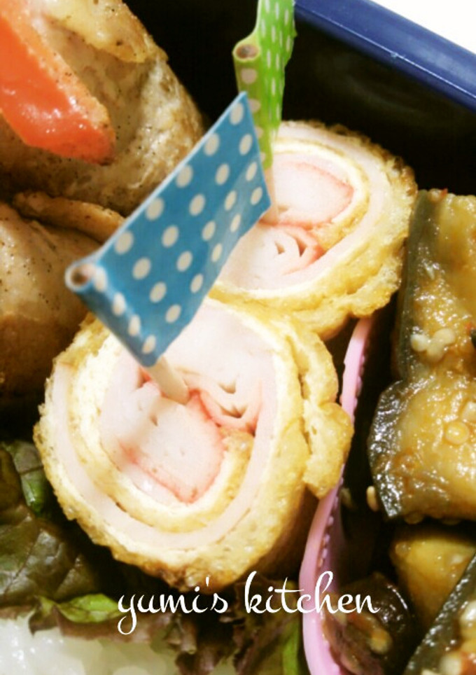 ♡油揚げのハムとｶﾆｶﾏ巻き巻き♡-レシピのメイン写真