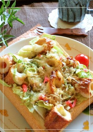 キャベツ×ちくわのソース味トースト-レシピのメイン写真
