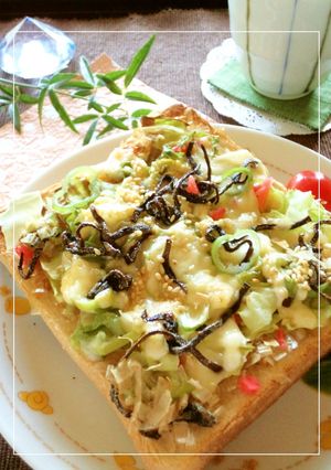 キャベツ×紅生姜の塩昆布おかかトースト-レシピのメイン写真