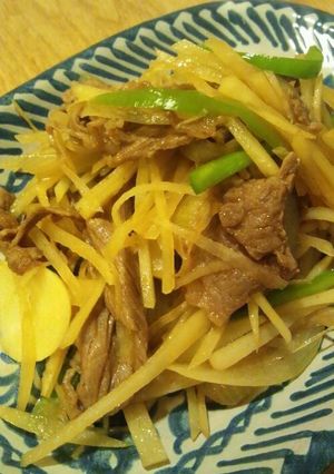 牛肩ロースと細ぎり馬鈴薯の和風炒め-レシピのメイン写真