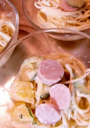 黄桃缶いりの、スパゲッティサラダ-レシピのメイン写真