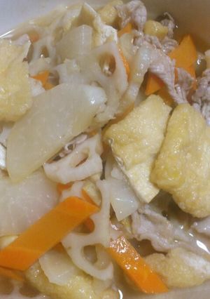 簡単♪かぶと蓮根と油揚げの豚肉入り煮物-レシピのメイン写真
