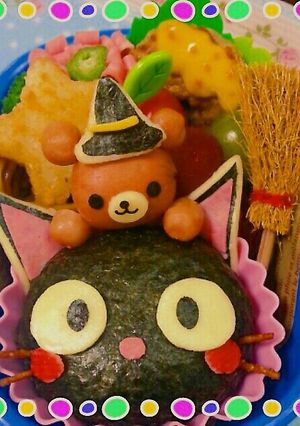 黒猫＆くまちゃん魔女のキャラ弁♥-レシピのメイン写真