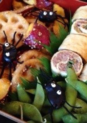 ハロウィン用キャラ弁に黒豆スパイダー-レシピのメイン写真