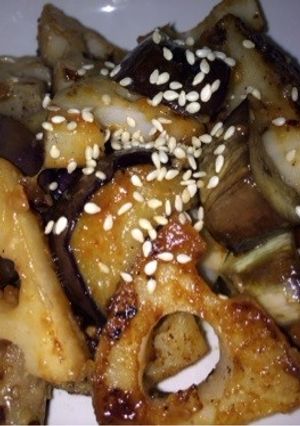 はちみつ味噌☆なす×蓮根×薩摩芋炒め-レシピのメイン写真