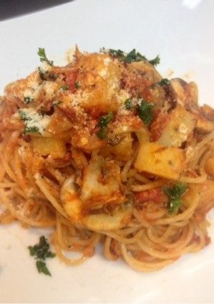 じゃが芋とサバのトマトスパゲティ-レシピのメイン写真