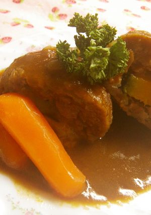 お手軽！南瓜とチーズの煮込みハンバーグ-レシピのメイン写真