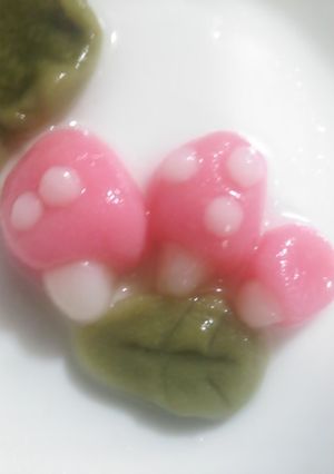 可愛いキノコの白玉飾り 小豆おしるこ-レシピのメイン写真