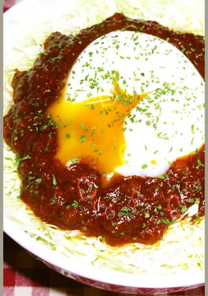 セブンのボロネーゼソースキャベツ温玉丼！-レシピのメイン写真