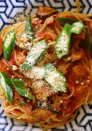 オクラとナスのトマトソースパスタ-レシピのメイン写真