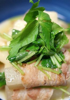 大根豚バラ巻きとちくわぶの煮物-レシピのメイン写真