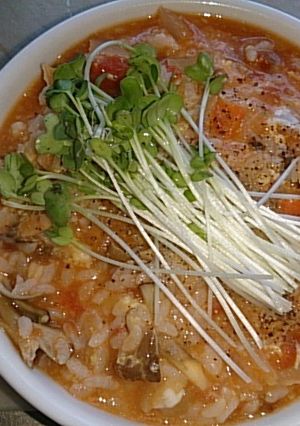 作り置きで　ミネストローネのトマト卵雑炊-レシピのメイン写真