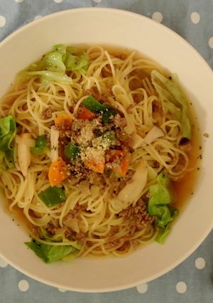 挽肉とレタスのスープパスタ-レシピのメイン写真