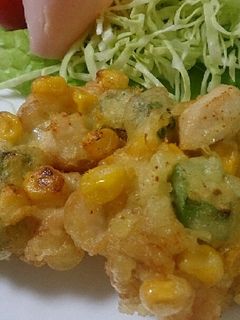コーンとオクラと胸肉のもっちりかき揚げ♪-レシピのメイン写真