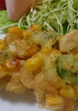 コーンとオクラと胸肉のもっちりかき揚げ♪-レシピのメイン写真