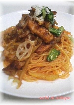 ＊カリカリ蓮根とゴロゴロポークのパスタ＊-レシピのメイン写真