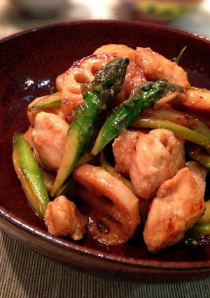 ささみと蓮根＆アスパラの塩麹炒め-レシピのメイン写真
