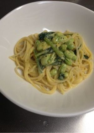枝豆と小松菜のかぼちゃクリームパスタ-レシピのメイン写真