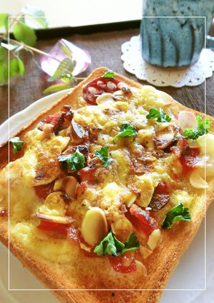 福神漬けとアーモンドのカレー風味トースト-レシピのメイン写真