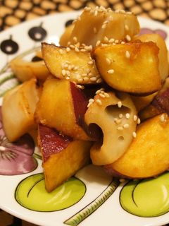 蓮根とさつまいもの甘辛炒め-レシピのメイン写真