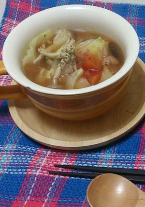キャベツとキノコのミネストローネ風スープ-レシピのメイン写真
