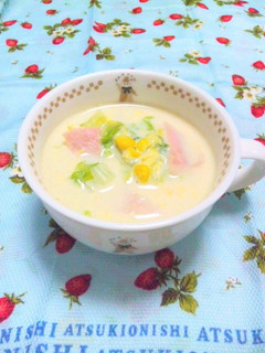 ほっこり〜白菜とハムの豆乳かき玉スープ♪-レシピのメイン写真