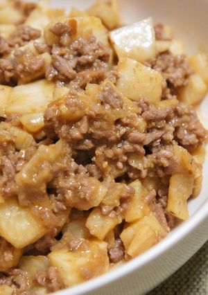 コロコロ長いもとひき肉のにんにく味噌炒め-レシピのメイン写真