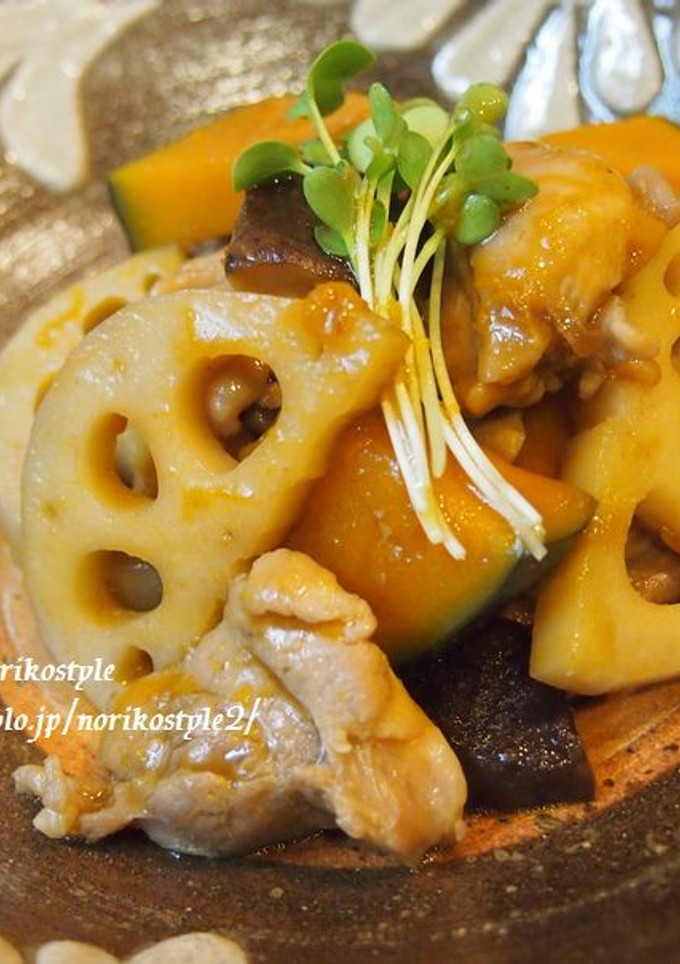 秋の炒め煮～南瓜・蓮根・椎茸・鶏肉～-レシピのメイン写真