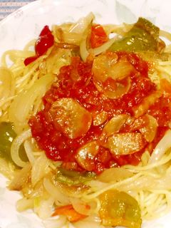 簡単!焼きそば蒸し麺deトマトパスタ風♪-レシピのメイン写真