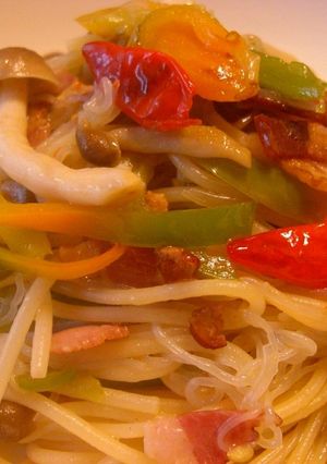 ぼたんこしょうとしめじとベーコンのパスタ-レシピのメイン写真