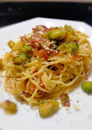 芽キャベツとベーコンのオイルパスタ-レシピのメイン写真
