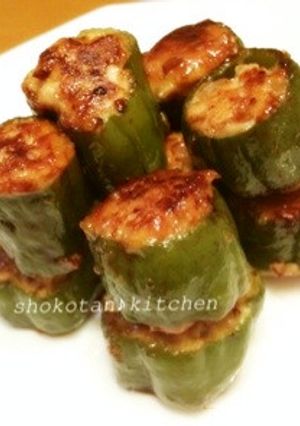 つくねでピーマンの肉詰め♪醤油風味☆-レシピのメイン写真