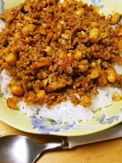 時短!!ひき肉と大豆のケチャップ炒めご飯-レシピのメイン写真