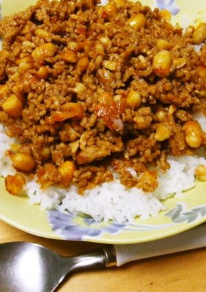 時短！！ひき肉と大豆のケチャップ炒めご飯-レシピのメイン写真