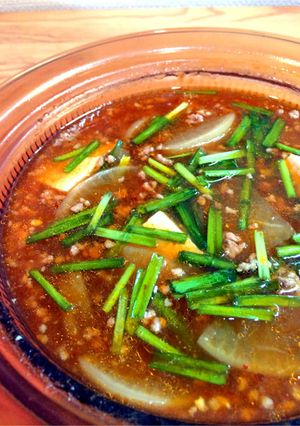大根たっぷり！豚ひき肉でピリ辛麻婆鍋-レシピのメイン写真