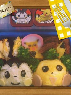 ポケモンキャラ弁!ピカチュウ&エモンガ-レシピのメイン写真