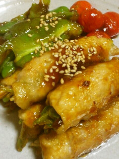 簡単♪ごぼうとピーマンの肉巻きの甘酢焼き-レシピのメイン写真