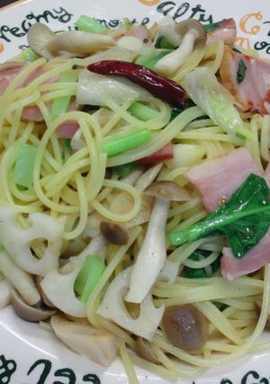 ベーコンと和野菜のペペロンチーノ-レシピのメイン写真